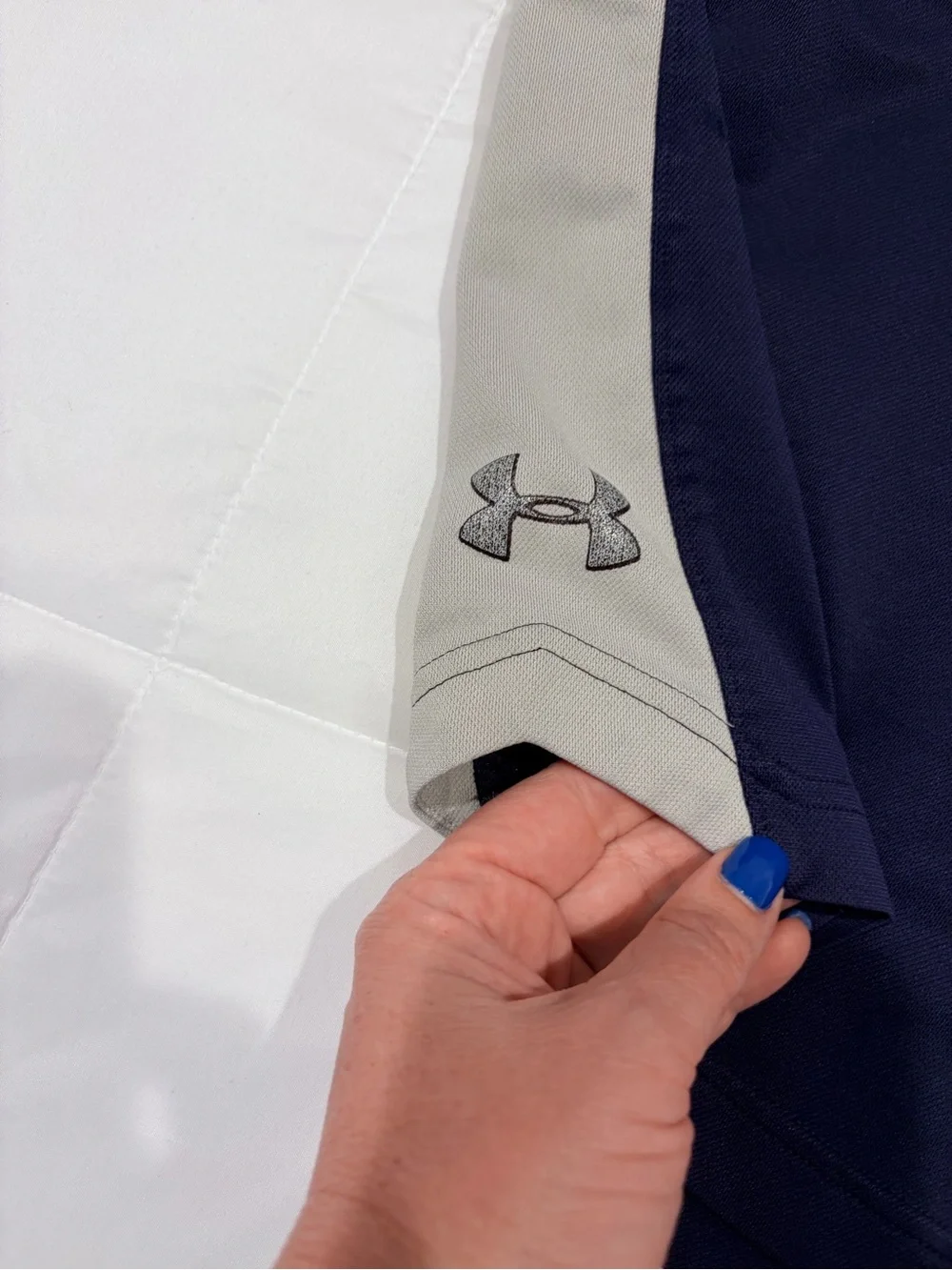 Under Armour Men's Navy Athletic Shorts with Gray Side Panels